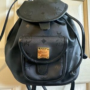 MCM Black Leather and Canvas Backpack with Classic Design